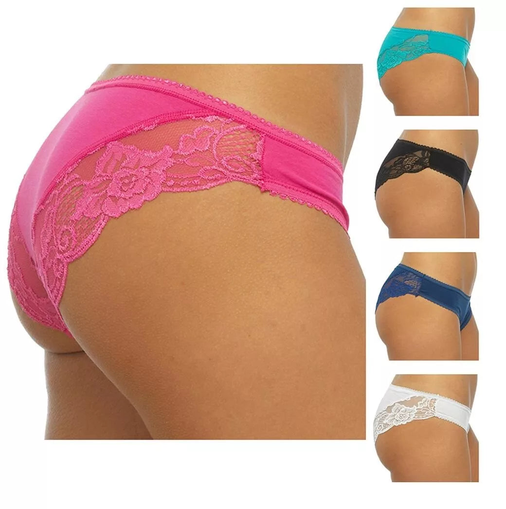 Anucci Ladies Brazilian Lace Briefs Cotton Rich Knickers Underwear (5 Pack)