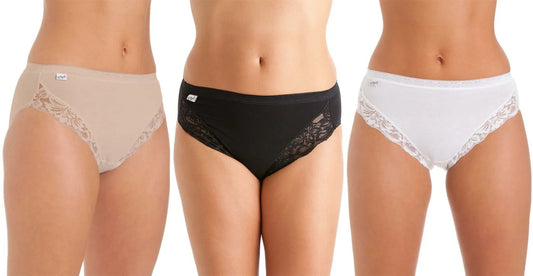 La Marquise High Leg Briefs ladies Cotton Rich Lace Underwear 3 Pair pack