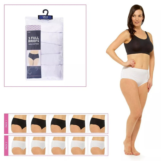 Anucci Ladies 5 Pair Pack Everyday Full Briefs Knickers Panties 100% Cotton